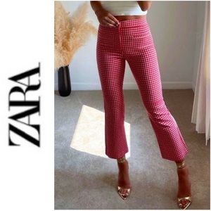 Zara Gingham Mini Flared Red Trouser Pants NWT Size Small